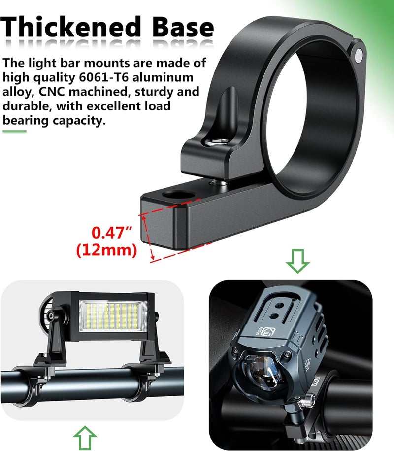VAZESWIN 2 PCS UTV Light Bar Mounts, Solid Aluminium Alloy LED Light Mounting Brackets for ATV UTV Truck, Off-Road Roll Bar Clamps Fit for 1.5" / 1.75" / 1.85" / 2" / 2.1" Roll Cage Roof Rack Bumper - Image 5